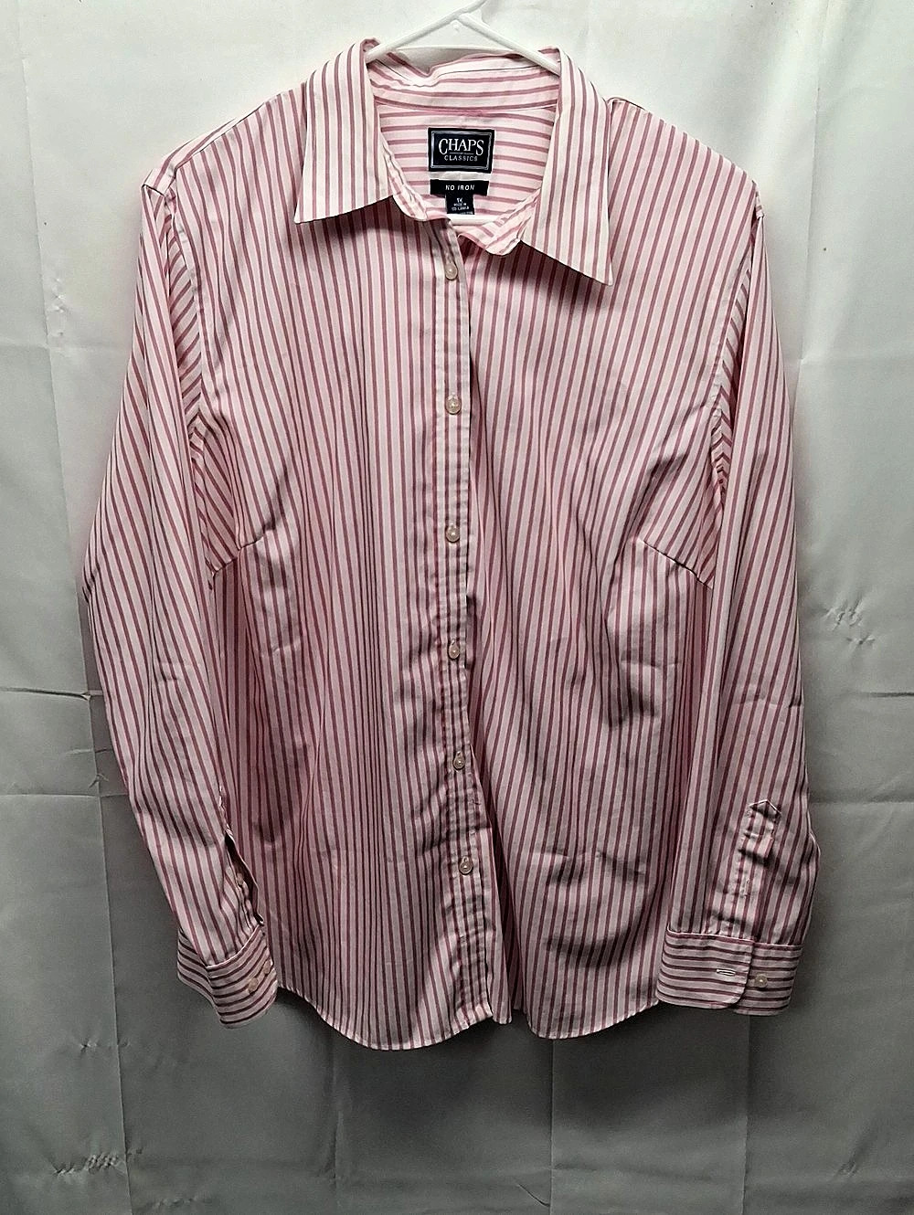 Chaps Classics Striped Button Down Shirt in Pink & White Size 1X